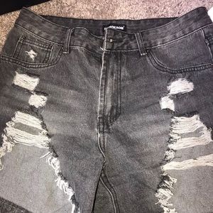 Distressed denim shorts